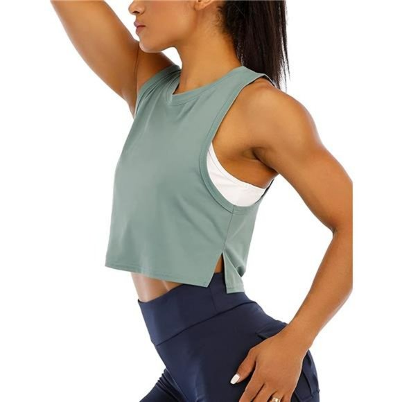 Womens Crop Tops Workout Tops Loose Sleeveless - Picture 3 of 6